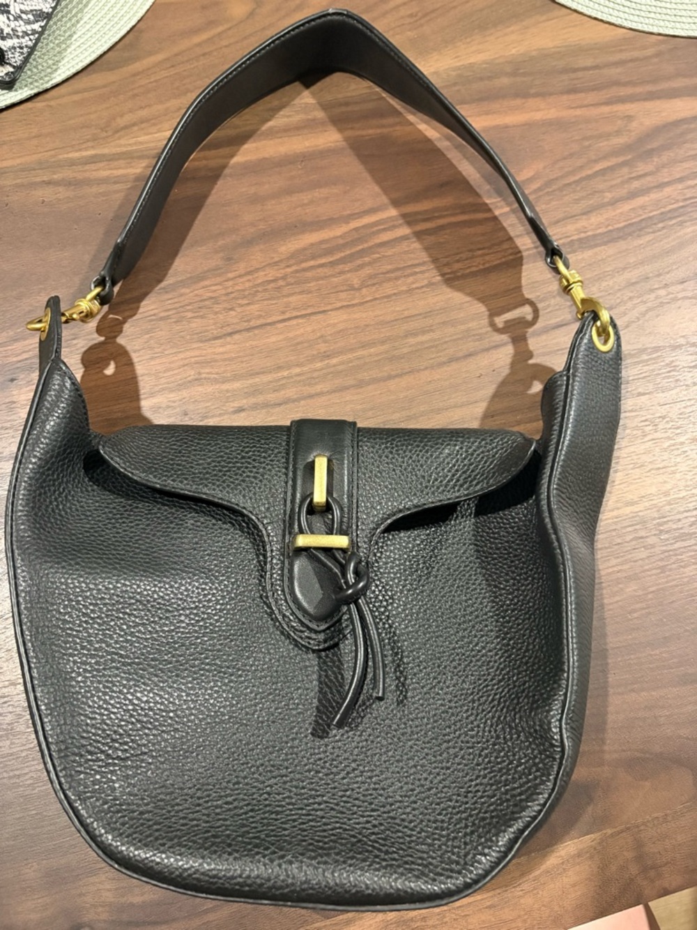 Vince Camuto Black Pebbled Leather Shoulder Bag with Gold Accents